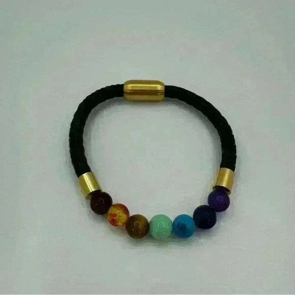Chakra Stones Buddhist Bracelet Leather - Picture 2 of 2